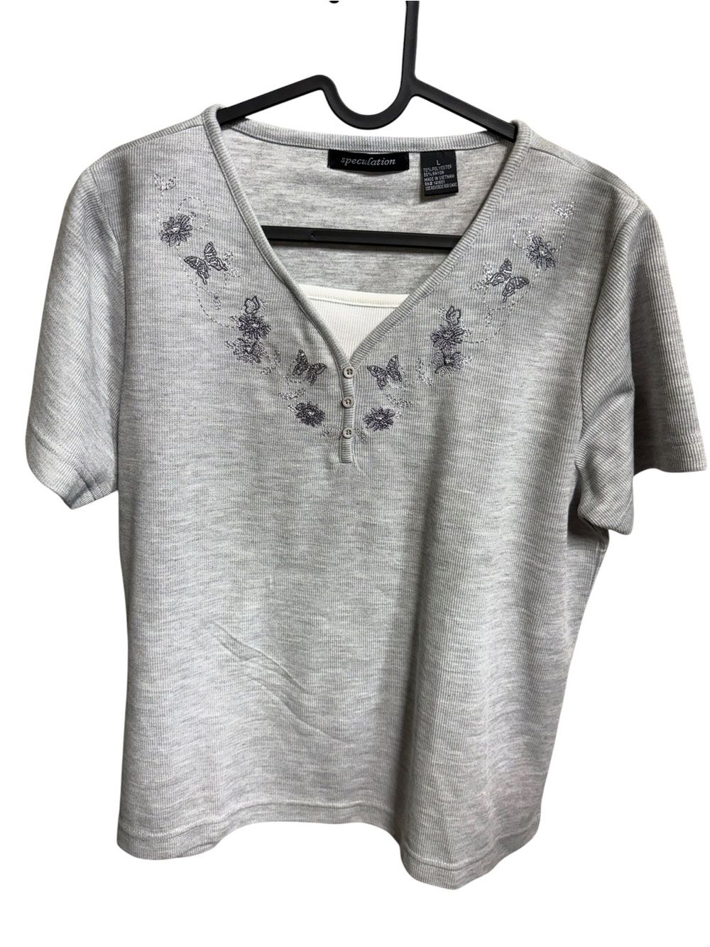 Speculation Embroidered Butterfly & Floral Layered-Look Top – Women’s Large - Picture 1 of 9